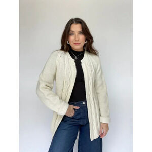 Cream Hand Knit Cable Knit Cardigan - Size Medium